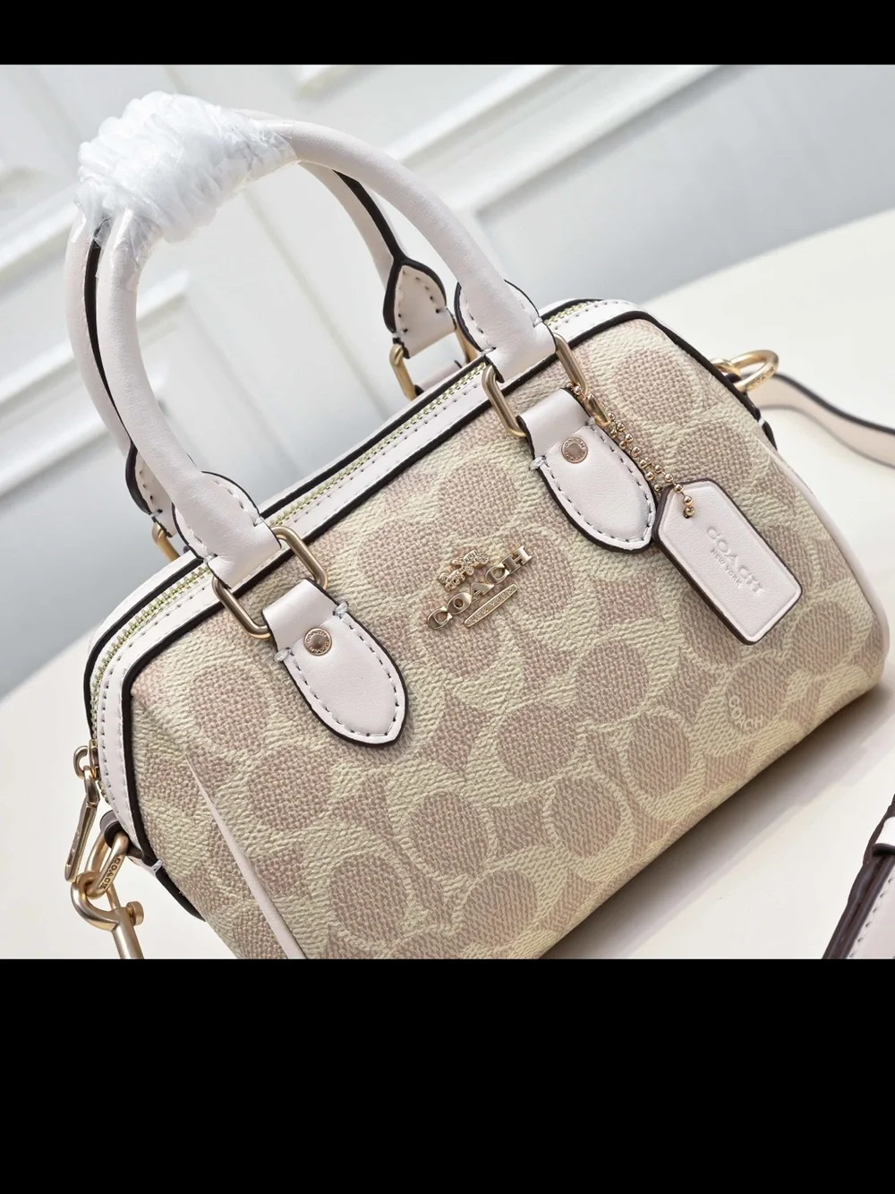 Coach Mini Satchel in Blush Pink and White Trim